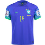 Nike Brazil Raphinha Away Jersey 22/23 w/ World Cup 2022 Patches (Paramount Blue/Green Spark)