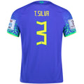 Nike Brazil Thiago Silva Away Jersey 22/23 w/ World Cup 2022 Patches (Paramount Blue/Green Spark)