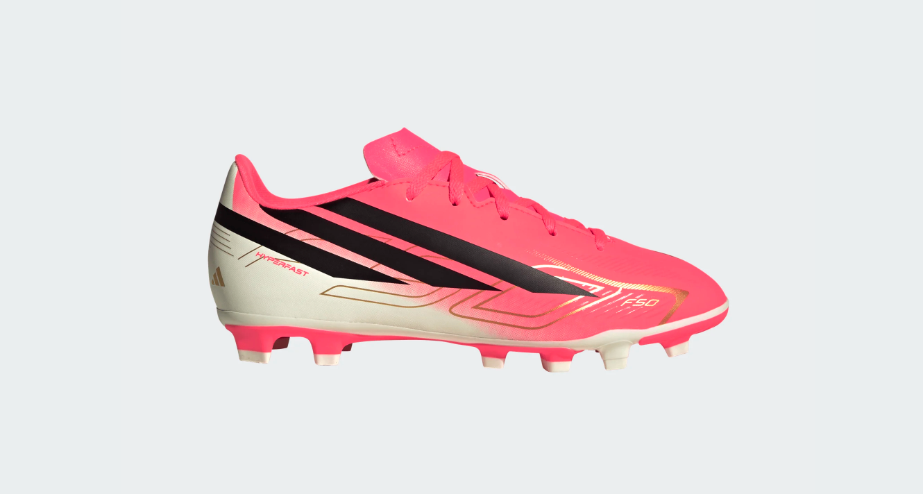adidas F50 Hyperfast Club Junior FG Firm Ground Soccer Cleats- Solar Turbo / Core Black / Gold Metallic