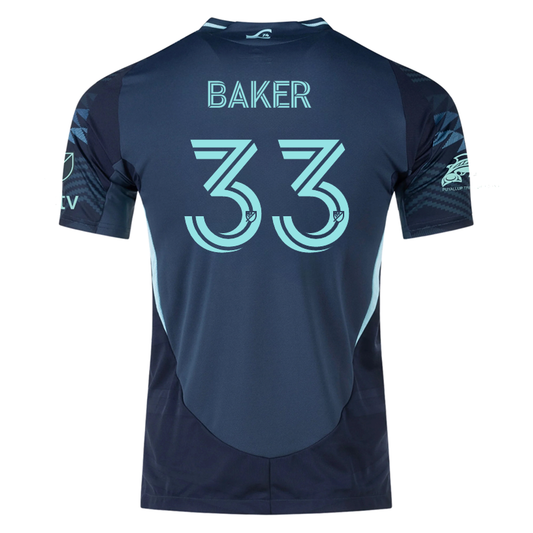 adidas C. Baker Seattle Sounders Authentic Away Jersey 25/26 w/ MLS Patches & Sponsor (Aura Ink)