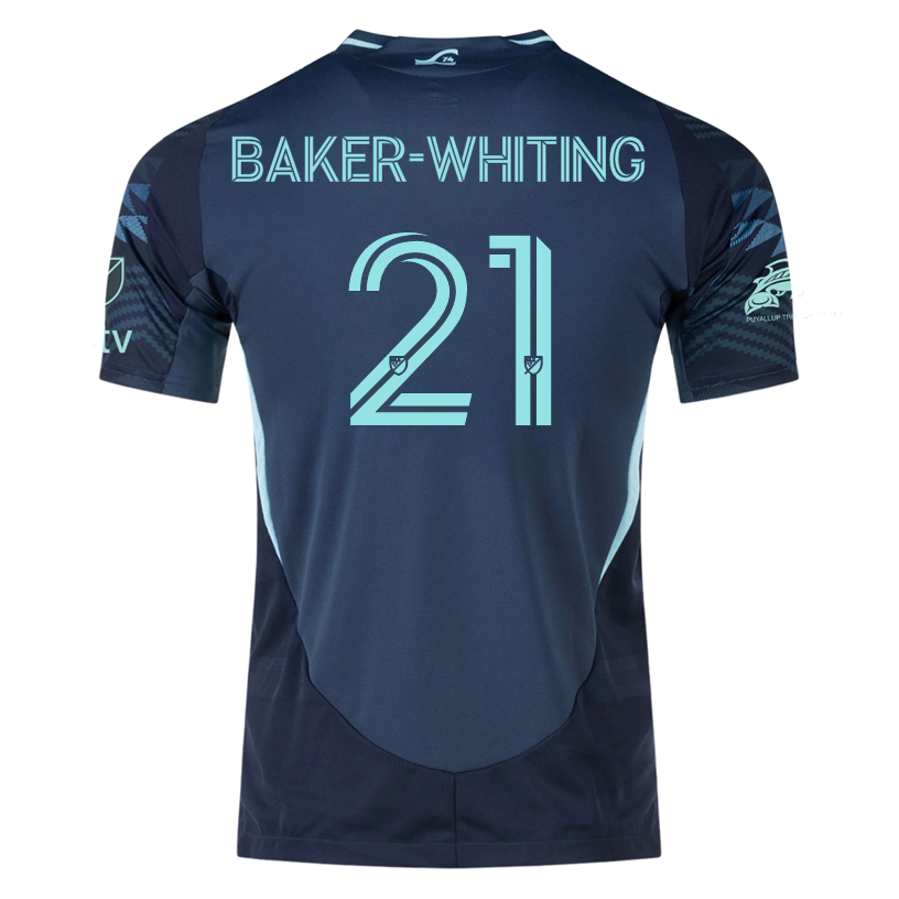 adidas R. Baker-Whiting Seattle Sounders Authentic Away Jersey 25/26 w/ MLS Patches & Sponsor (Aura Ink)