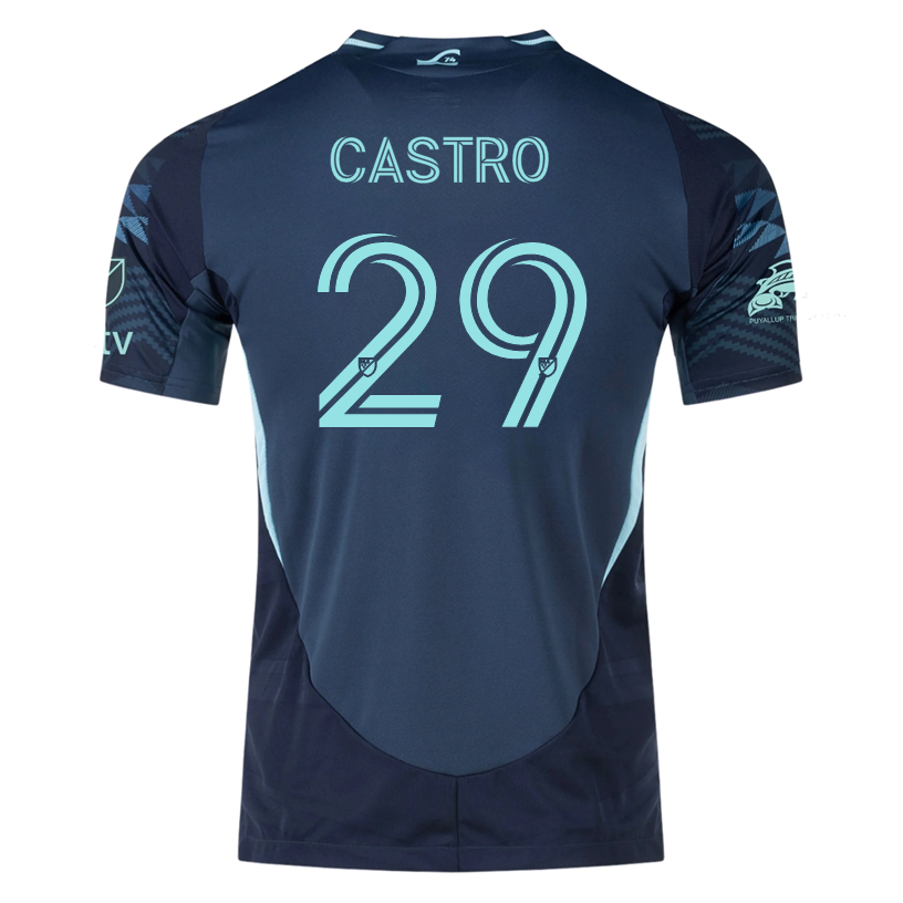 adidas J. Castro Seattle Sounders Authentic Away Jersey 25/26 w/ MLS Patches & Sponsor (Aura Ink)