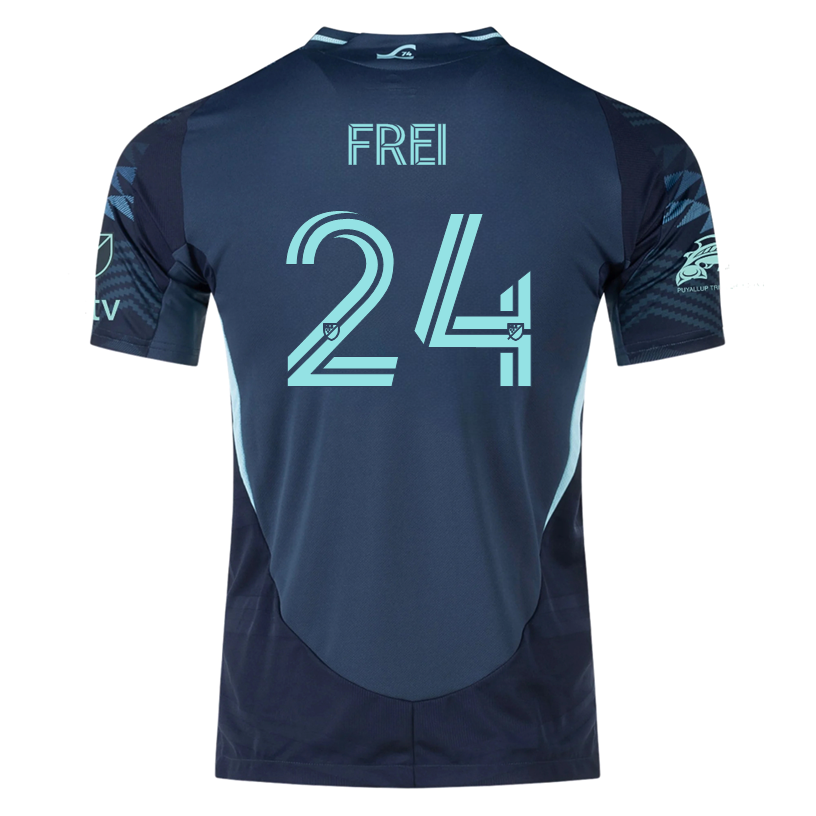 adidas S. Frei Seattle Sounders Authentic Away Jersey 25/26 w/ MLS Patches & Sponsor (Aura Ink)