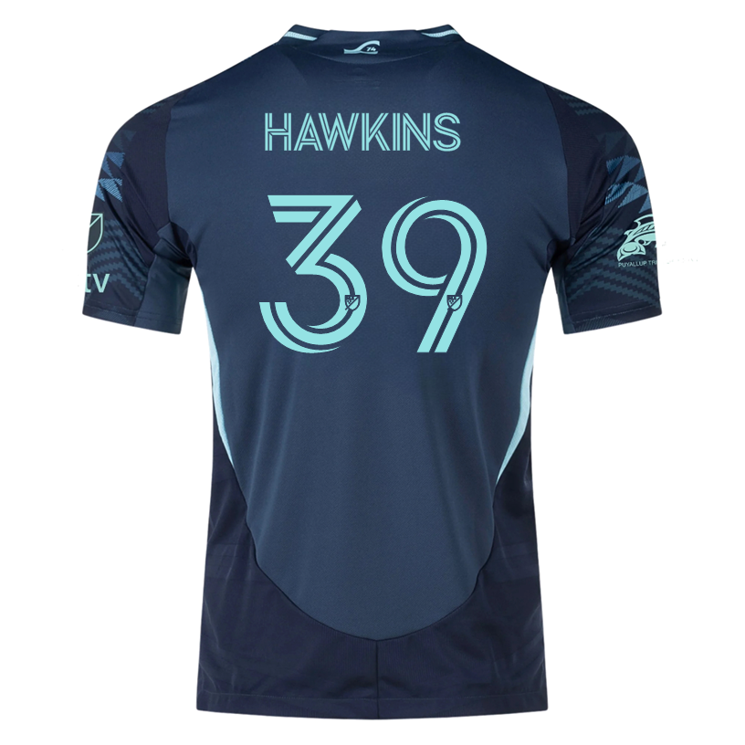 adidas S. Hawkins Andrade Sounders Authentic Away Jersey 25/26 w/ MLS Patches & Sponsor (Aura Ink)