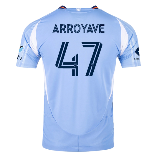 adidas Jacob Arroyave New York City FC Authentic Home Jersey 25/26 w/ MLS Patches (Bahia Light Blue)