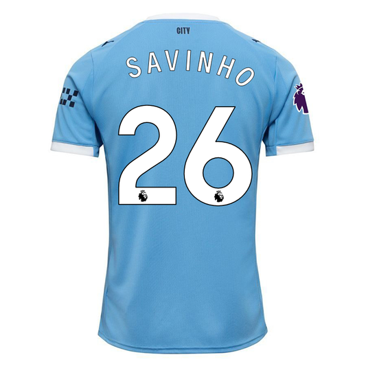 Puma Savinho Manchester City Home Jersey 25/26 w/ EPL + Sponsor Patch (Team Light Blue/Puma White)