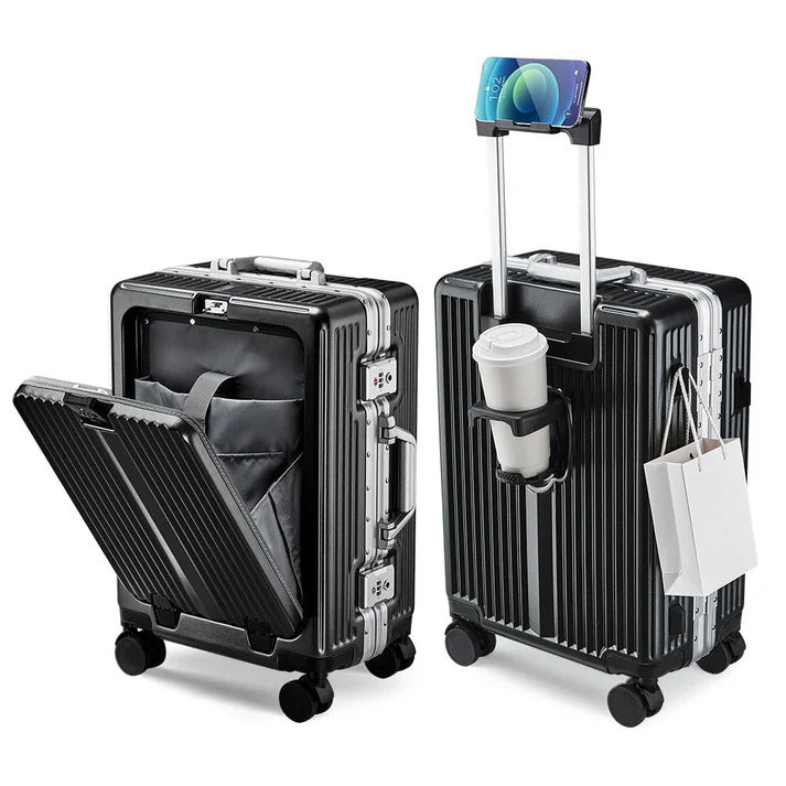 Valise cabine rigide 20 pouces style Samsonite – polycarbonate, roulettes pivotantes, fermeture TSA – livraison au Maroc 