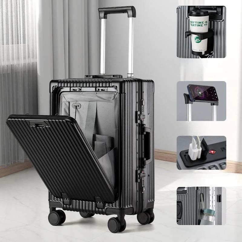 Valise Cabine 20 Pouces Aluminium avec Compartiment PC – Roues Silencieuses, USB, TSA – Idéale Voyage d’Affaires