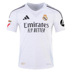 adidas Mbappé Real Madrid Authentic Home Jersey w/ La Liga Patches 24/25 (White/Black)