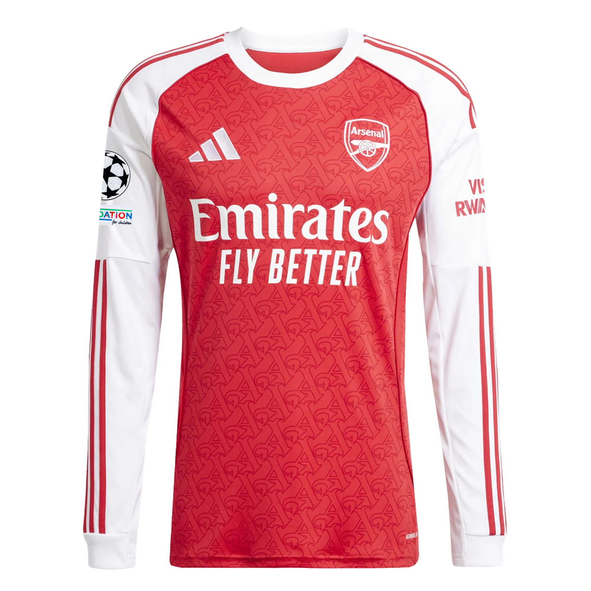 adidas Arsenal Long Sleeve Home Jersey w/ Champions League Patches 25/26 (Better Scarlet/White)