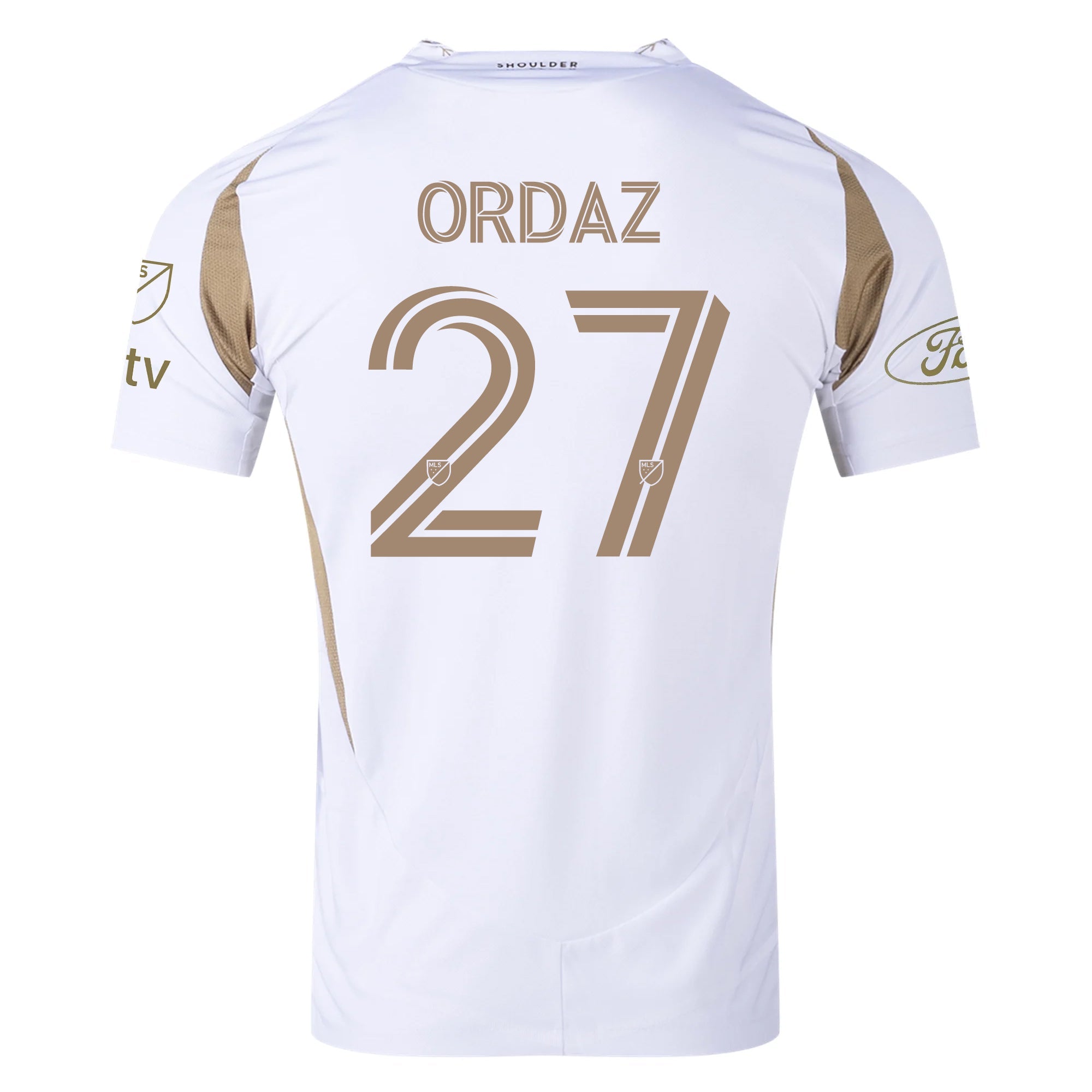 adidas Nathan Ordaz LAFC Authentic Away Jersey w/ MLS + Apple + Ford Logo 25/26 (White/Gold)