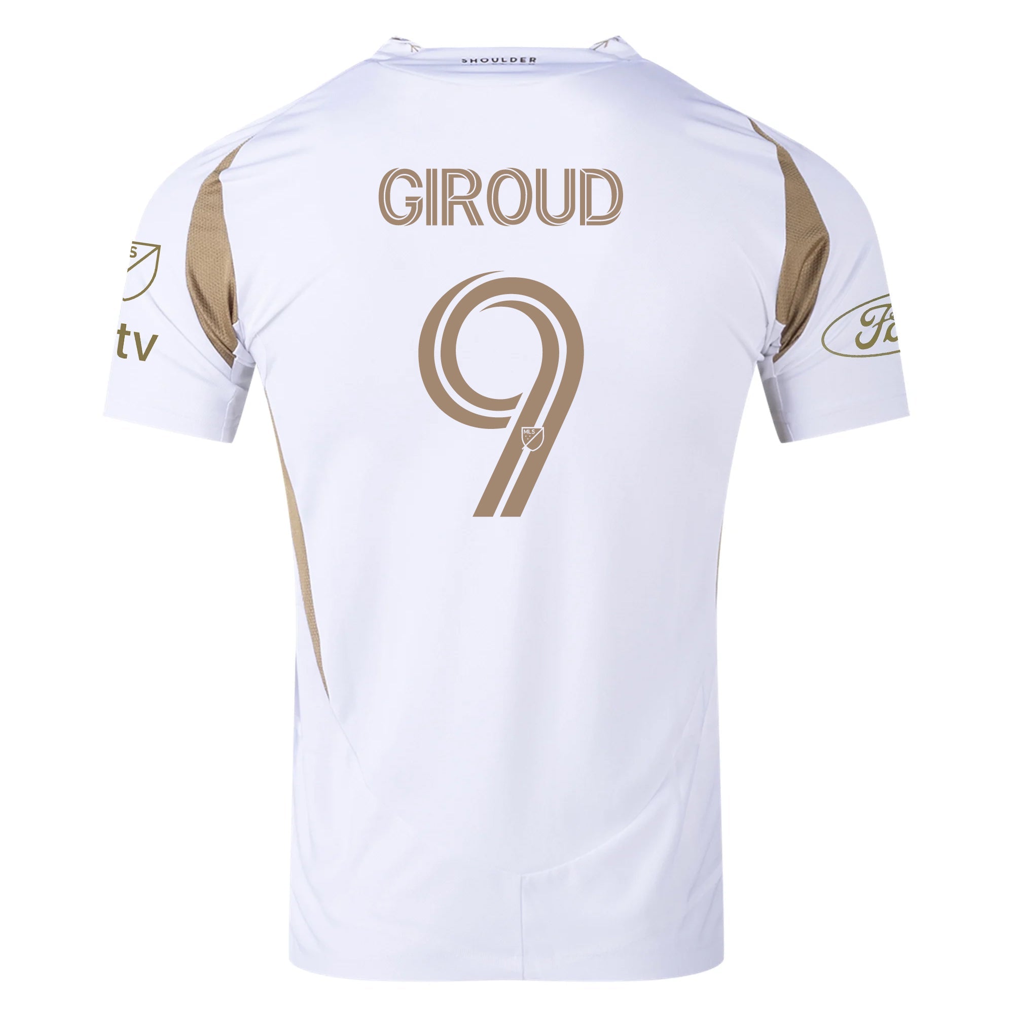 adidas Olivier Giroud LAFC Authentic Away Jersey w/ MLS + Apple + Ford Logo 25/26 (White/Gold) (Copy)