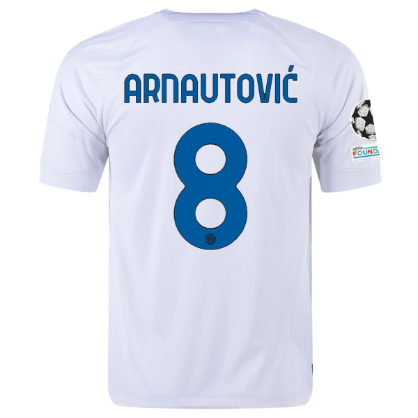 Nike Inter Milan Marco Arnautovic Away Jersey w/ Champions League + Copa Italia Patches 23/24 (White/Lyon Blue)