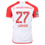 adidas Bayern Munich Authentic Konrad Laimer Home Jersey w/ Champions League Patches 23/24 (White/Red)