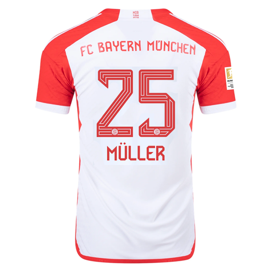 adidas Bayern Munich Authentic Thomas Müller Home Jersey w/ Bundesliga Champions Patch 23/24 (White/Red)
