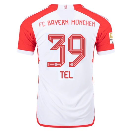 adidas Bayern Munich Authentic Mathys Tel Home Jersey w/ Bundesliga Champions Patch 23/24 (White/Red)