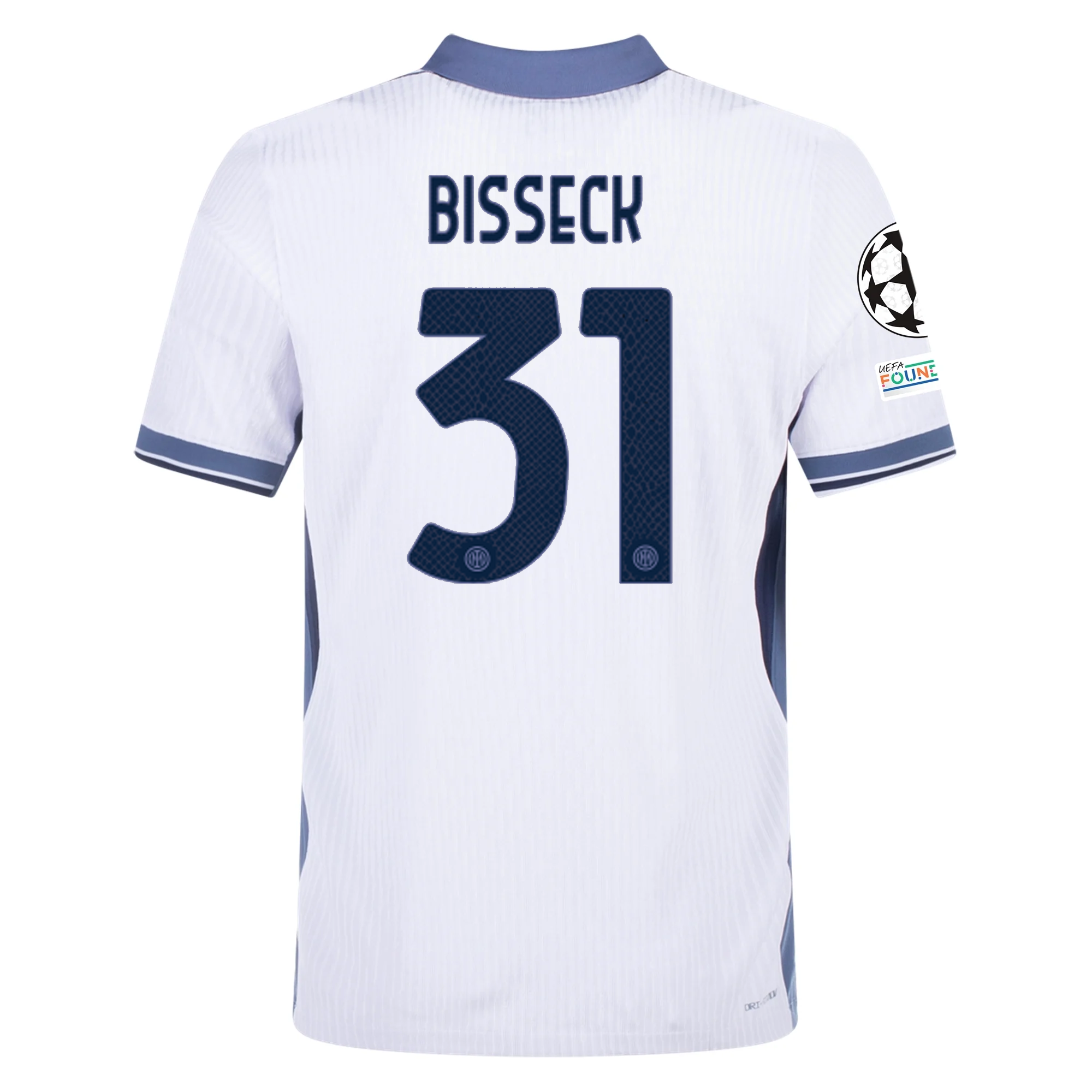 Nike Inter Milan Authentic Yann Aurel Bisseck Away Jersey w/ Champions League + Scudetto Patch 24/25 (White/Silver)