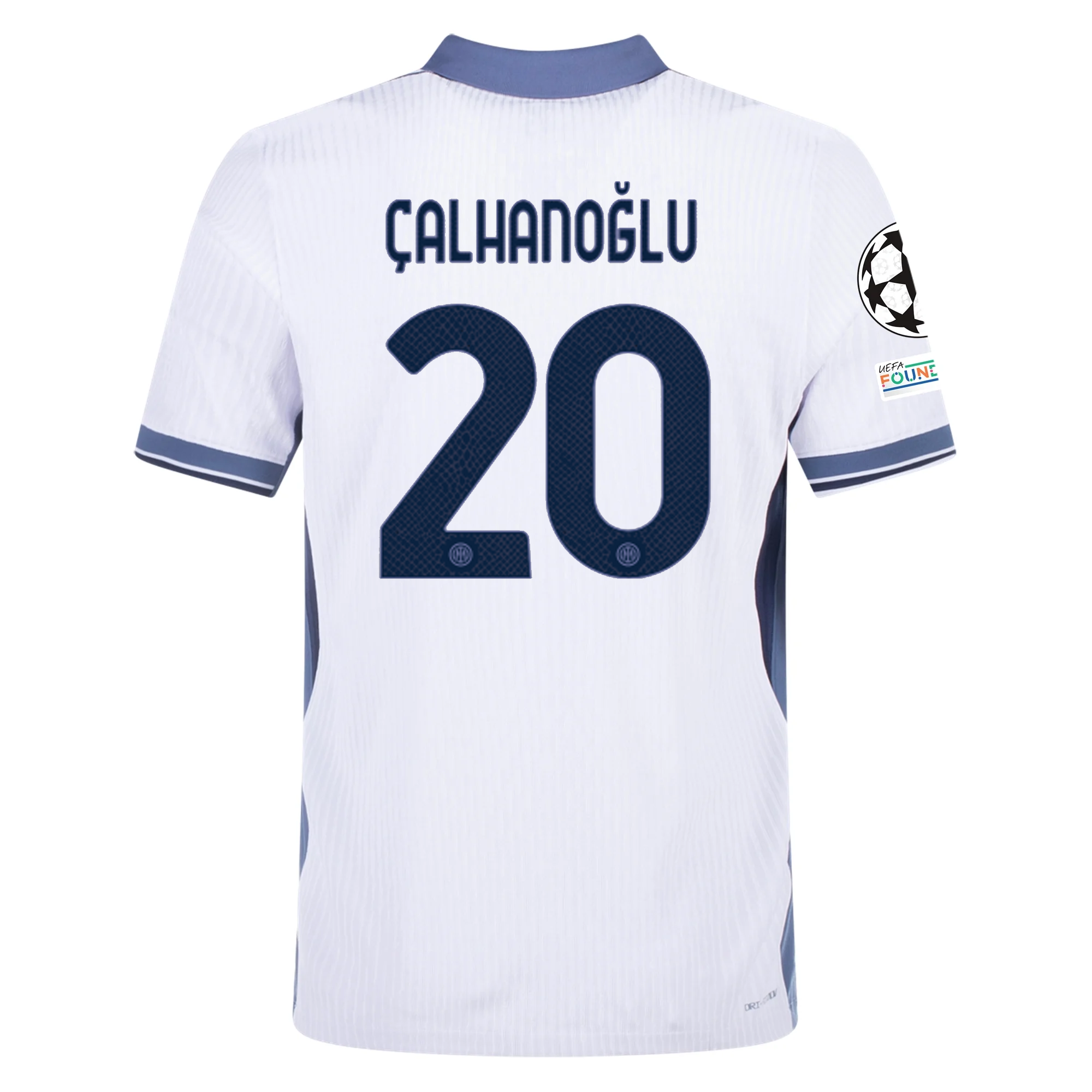 Nike Inter Milan Authentic Hakan Çalhanoğlu Away Jersey w/ Champions League + Scudetto Patch 24/25 (White/Silver)