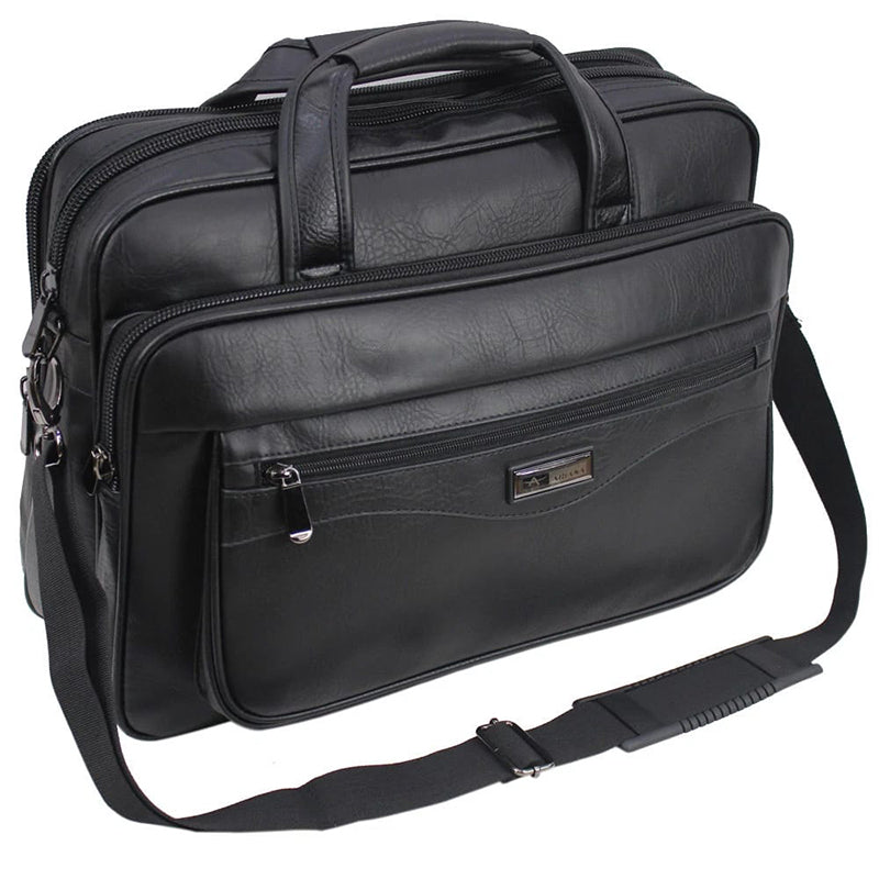Cartable PC portable homme cuir noir – vue de côté bandoulière