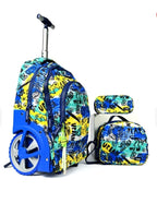 Ensemble cartable scolaire 3 pièces avec roulettes, trousse et sac isotherme