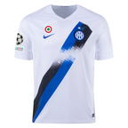 Nike Inter Milan Alessandro Bastoni Away Jersey w/ Champions League + Copa Italia Patches 23/24 (White/Lyon Blue)