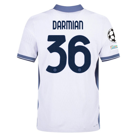 Nike Inter Milan Authentic Matteo Darmian Away Jersey w/ Champions League + Scudetto Patch 24/25 (White/Silver)