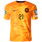 Nike Netherlands Frenkie De Jong Home Match Authentic Jersey w/ Euro Qualifying Patches 22/23 (Laser Orange/Black)