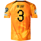 Nike Netherlands De Ligt Home Match Authentic Jersey w/ Euro Qualifying Patches 22/23 (Laser Orange/Black)
