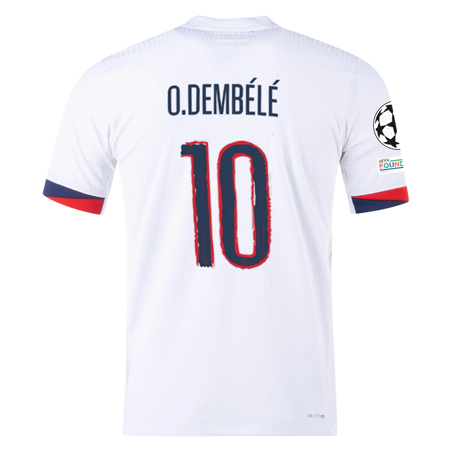 Nike Paris Saint-Germain Authentic Ousmane Dembélé Away Jersey w/ Champions League Patches 24/25 (White/Midnight Navy)