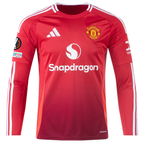 adidas Manchester United Rasmus Højlund Long Sleeve Home Jersey w/ Europa League Patches 24/25 (Red)