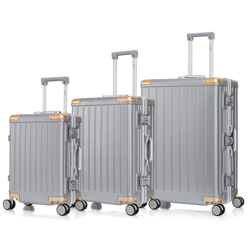 Ensemble de 3 valises argentées rigides – cabine, moyenne et grande