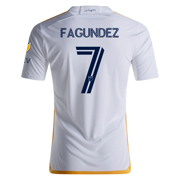 adidas LA Galaxy Diego Fagúndez Home Jersey w/ MLS + Apple TV Patches 24/25 (White/Yellow/Navy)
