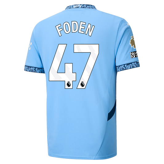 Puma Manchester City Phill Foden Authentic Home Jersey w/ EPL + No Room For Racism Patch 24/25 (Team Light Blue/Marine Blue)