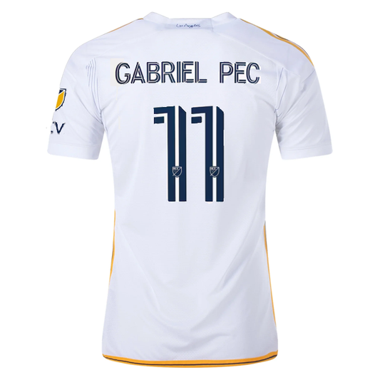 adidas LA Galaxy Gabriel Pec Home Jersey w/ MLS + Apple TV Patches 24/25 (White/Yellow/Navy)