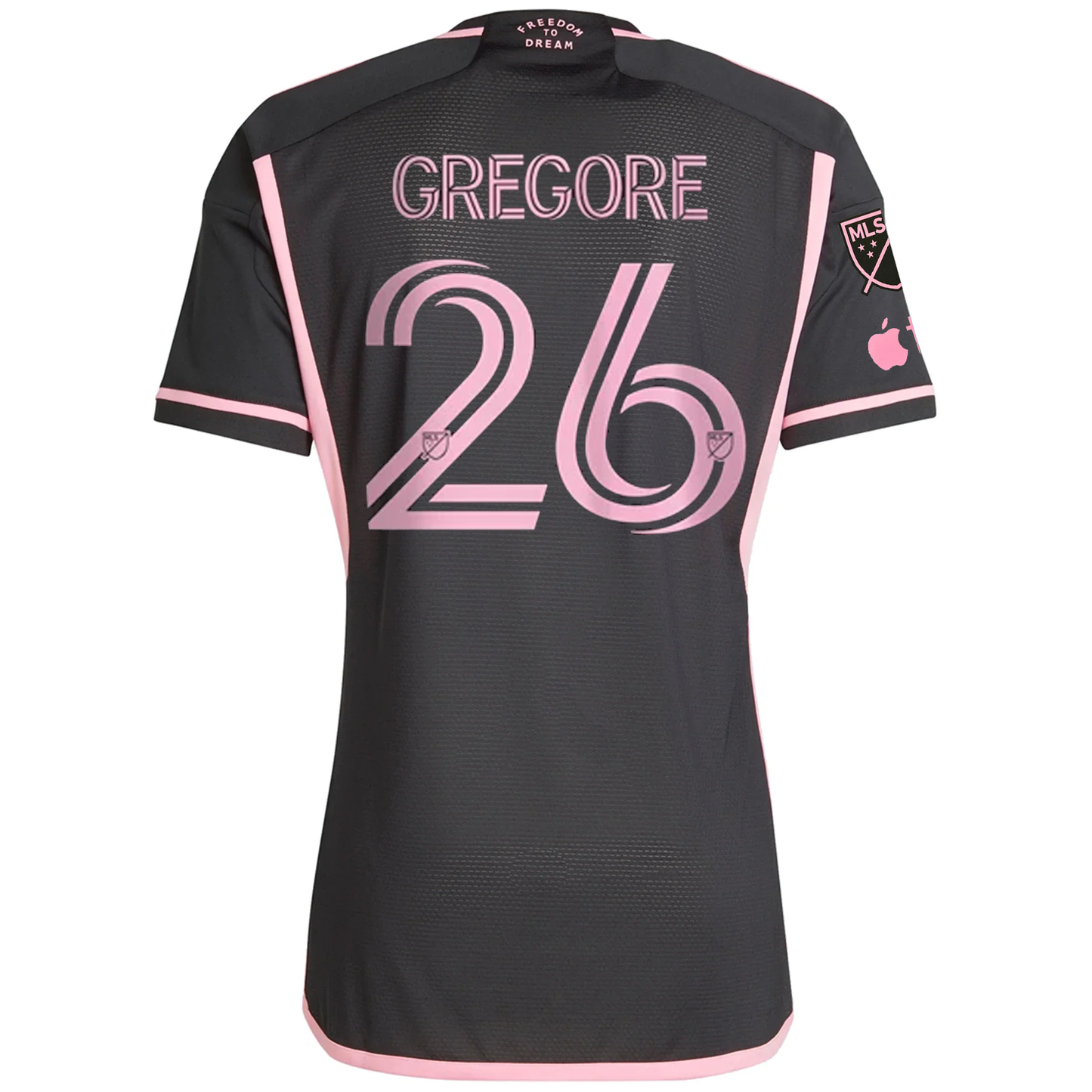 adidas Inter Miami Authentic Gregore Royal Caribbean Away Jersey w/ MLS + Apple TV Patches 23/24 (Black/Bliss Pink)