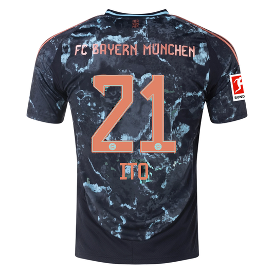 adidas Bayern Munich Hiroki Ito Away Jersey w/ Bundesliga Patch 24/25 (Black/Copper/Blue)