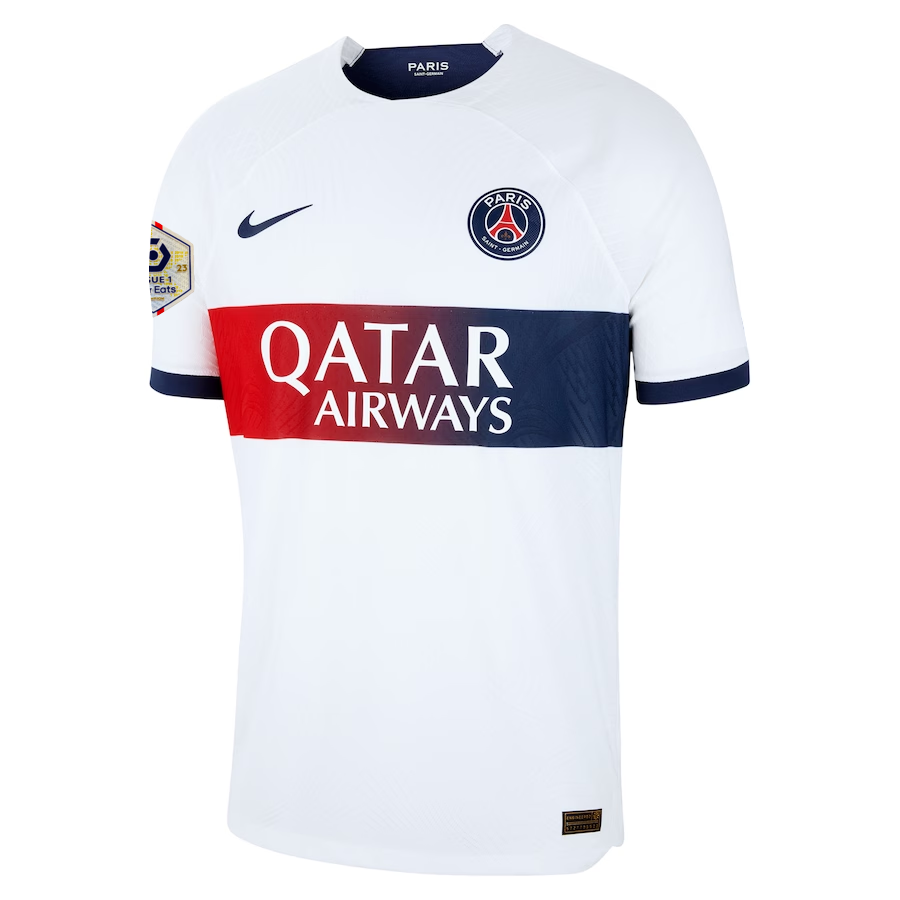 Nike Paris Saint-Germain Authentic Mukiele Match Vaporknit Away Jersey w/ Ligue 1 Patch 23/24 (White/Midnight Navy)