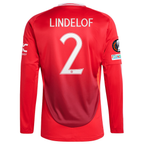 adidas Manchester United Victor Lindelof Long Sleeve Home Jersey w/ Europa League Patches 24/25 (Red)