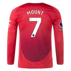 adidas Manchester United Mason Mount Long Sleeve Home Jersey w/ EPL + No Room For Racism Patches24/25 (Red)