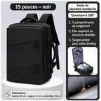 Sac à Dos Multifonction Imperméable – Ordinateur 15,6 Pouces, Ouverture 180°, Grande Capacité | Voyage, Travail & École