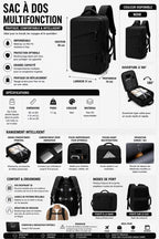 Sac à Dos Multifonction Imperméable – Ordinateur 15,6 Pouces, Ouverture 180°, Grande Capacité | Voyage, Travail & École