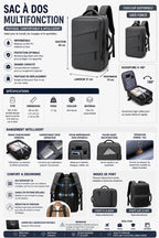 Sac à Dos Multifonction Imperméable – Ordinateur 15,6 Pouces, Ouverture 180°, Grande Capacité | Voyage, Travail & École