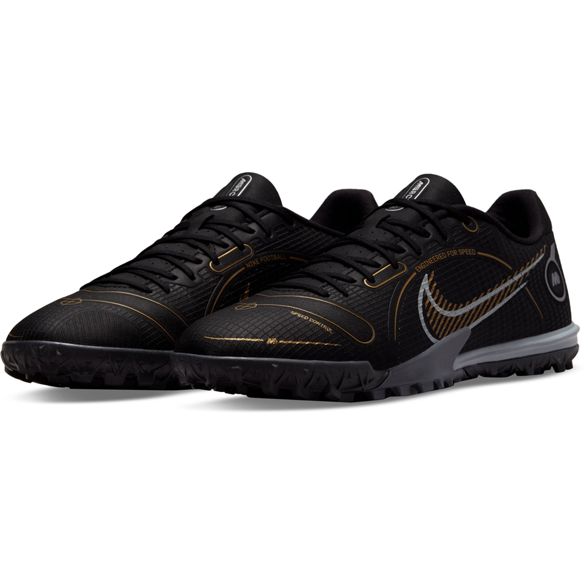Nike Mercurial Vapor 14 Academy TF Turf Soccer Cleats- Black/Metallic Gold/ Metallic Silver