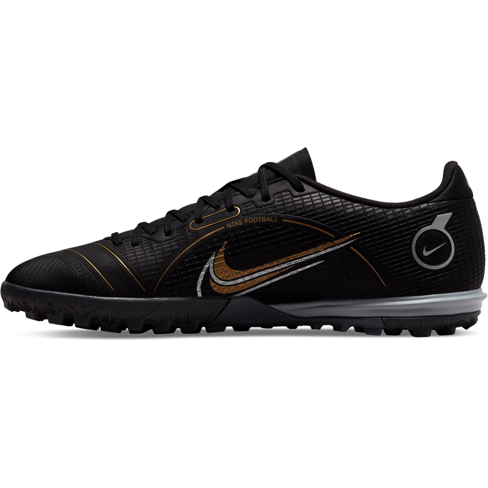 Nike Mercurial Vapor 14 Academy TF Turf Soccer Cleats- Black/Metallic Gold/ Metallic Silver