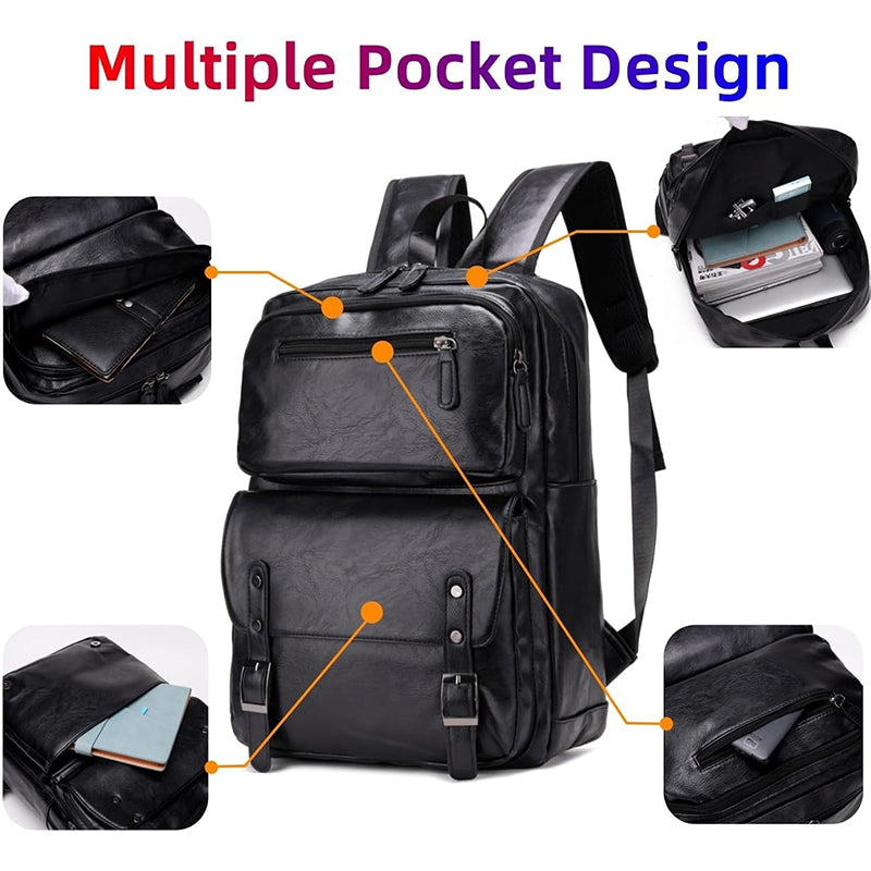 Sac à dos cuir PU noir homme — Style urbain | Compartiment PC 15,6"