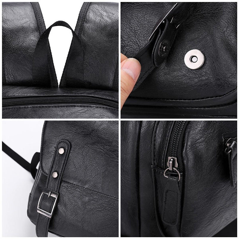 Sac à dos cuir PU noir homme — Style urbain | Compartiment PC 15,6"