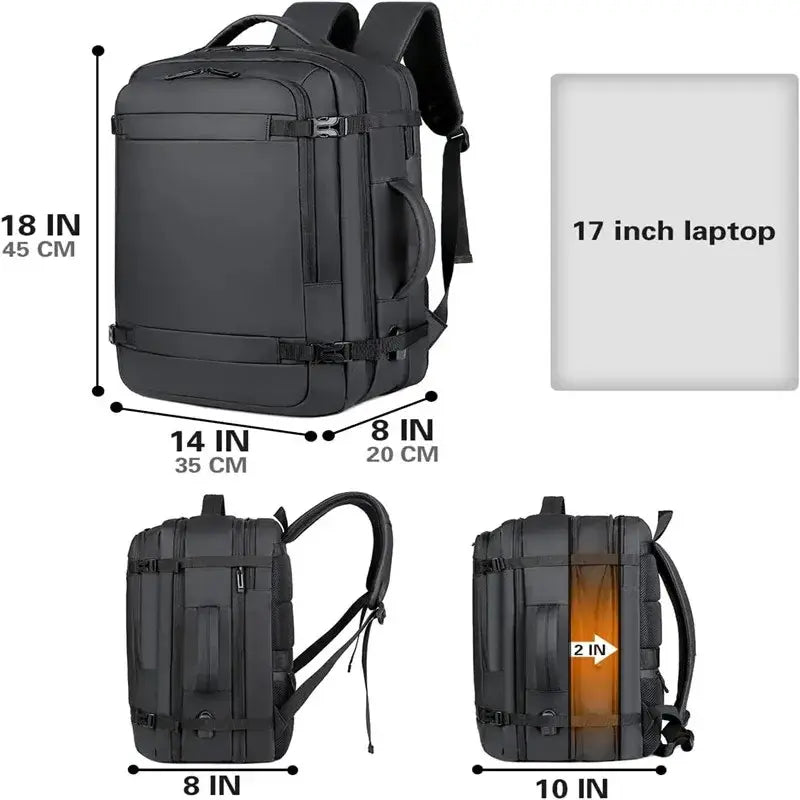 🧳 Sac à dos de voyage 17 pouces avec port USB – Taille cabine Ryanair