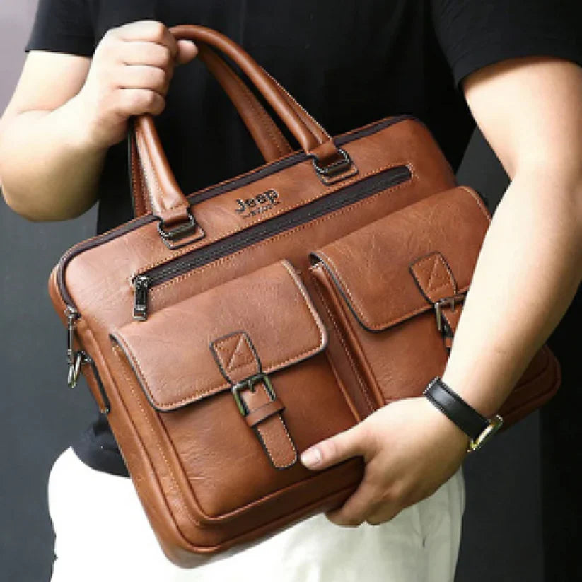 Sac Business Homme en Cuir JEEP Buluo – Sacoche Ordinateur Élégante pour Documents et PC