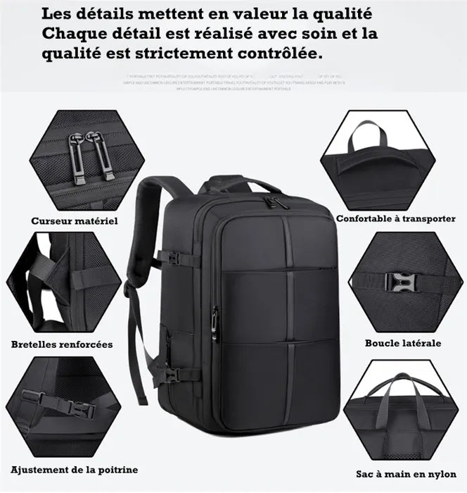Sac à Dos Business Imperméable avec Port USB – Extensible & Cabine Avion