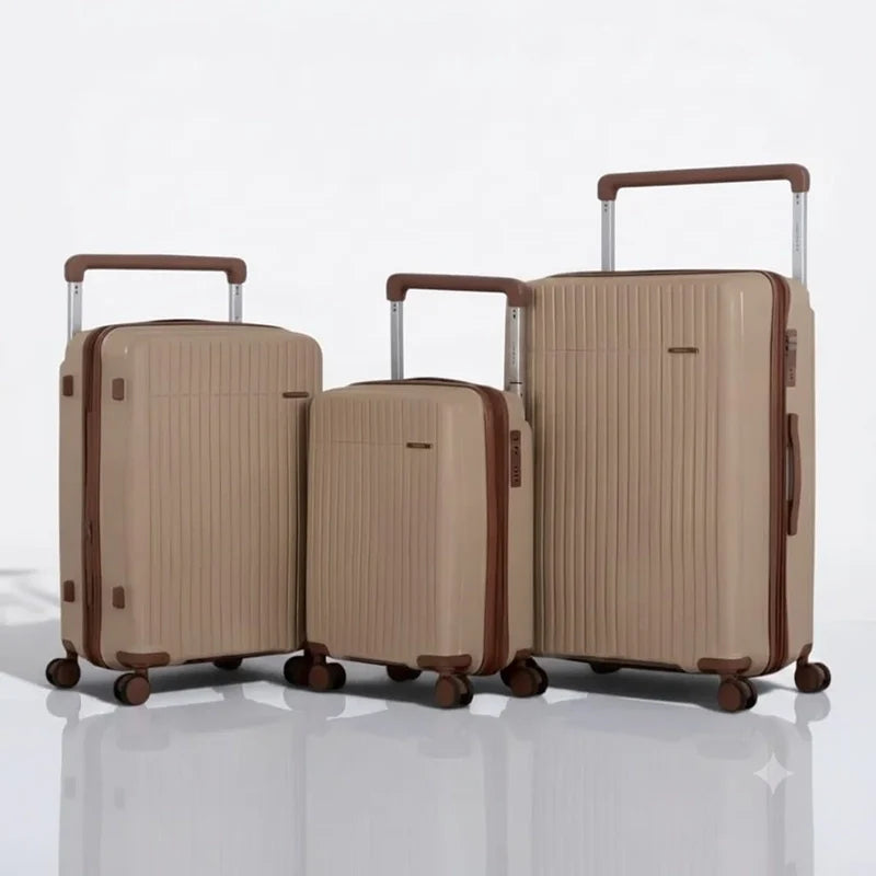 Set de 3 valises rigides beige élégant, bagage cabine moyen et grand format